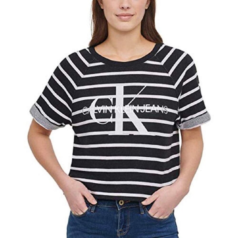 Calvin Klein Jeans Crop Logo Tee Black/White, SIZE: SMALL